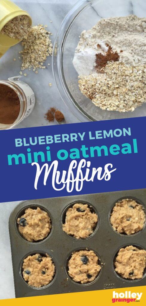 Blueberry Lemon Mini Oatmeal Muffins from Holley Grainger