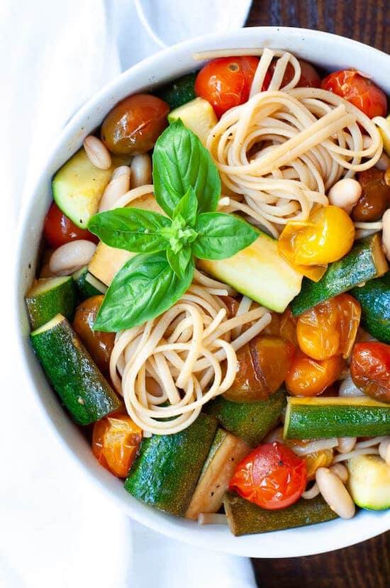 Balsamic Cherry Tomato Pasta with Zucchini and Cannellini Beans from Cozy Peach Kitchen