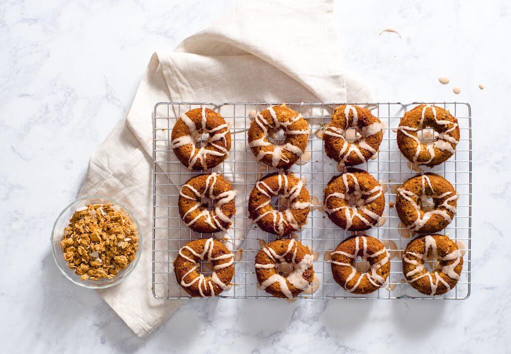 Baked Applesauce Cake Donuts with Cinnamon-Vanilla Glaze