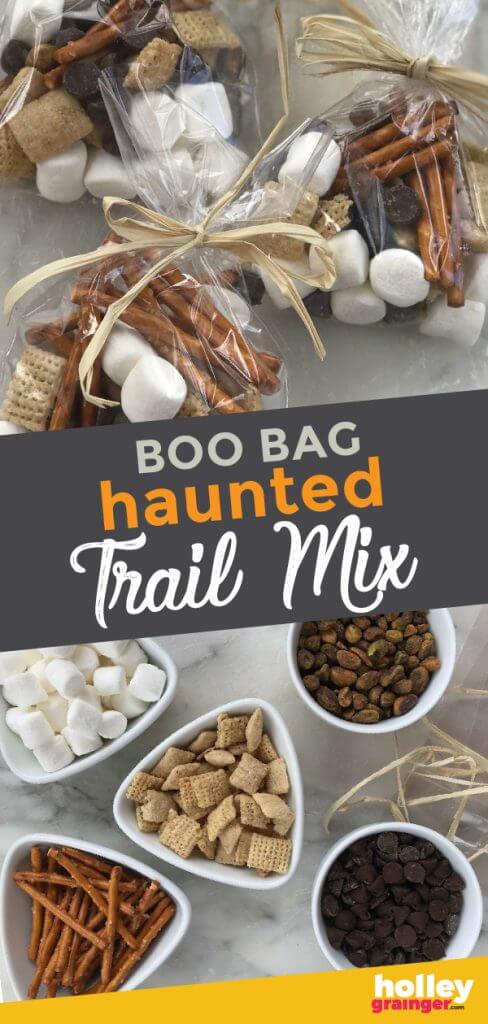 Goblin's teeth, witches warts and more! Spook your guests with these Boo Bags loaded with Haunted Trail Mix are a fun Halloween snack or party treat.