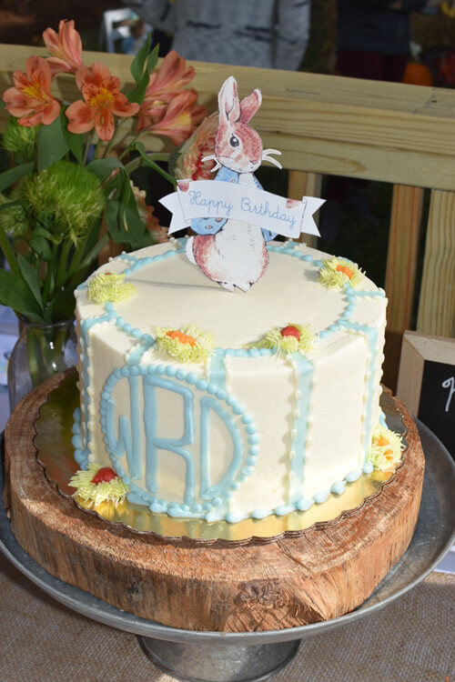 Printable Cake Topper for Peter Rabbit Birthday Party - Peter Rabbit stands atop a pastel cake