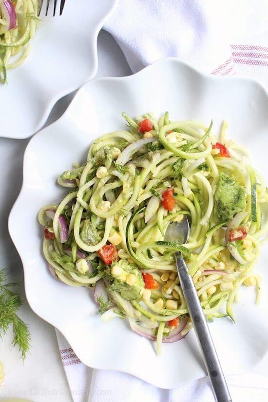Summer Zoodle Salad with Avocado Miso Dressing from
Chelsey Amer Nutrition