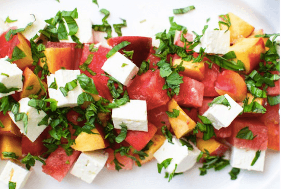 Cubed Watermelon, Peach and Feta Salad from Sweet Cayenne