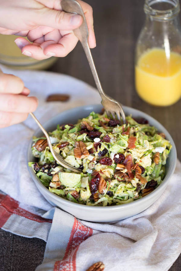 Shaved Brussels Sprouts Salad with Citrus Bacon Dressing