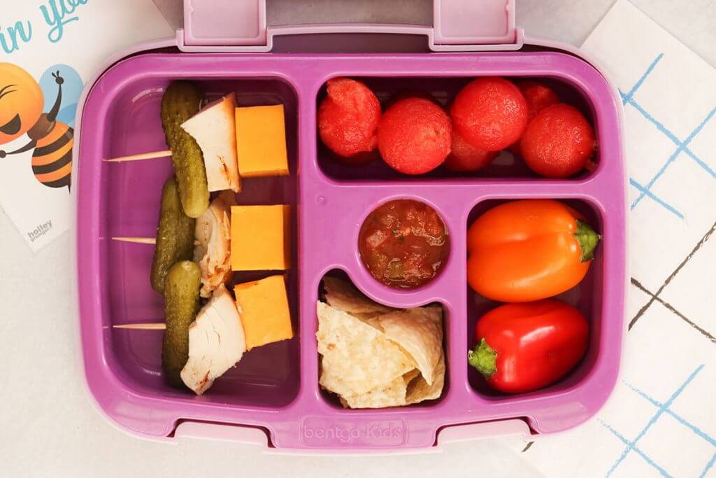 Nut-free Turkey and Cheese Skewers Lunchbox from Holley Grainger