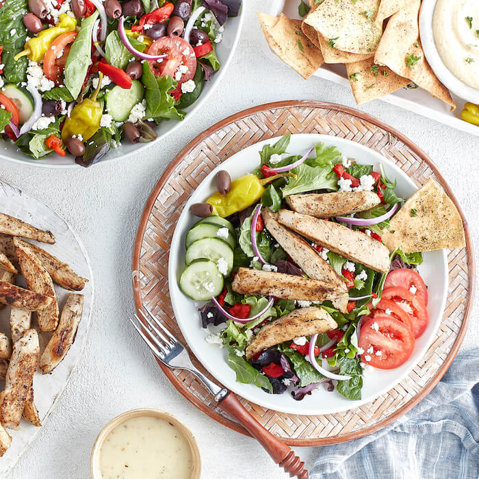 Tazikis Chicken Salad with pita healthy takeout dinner