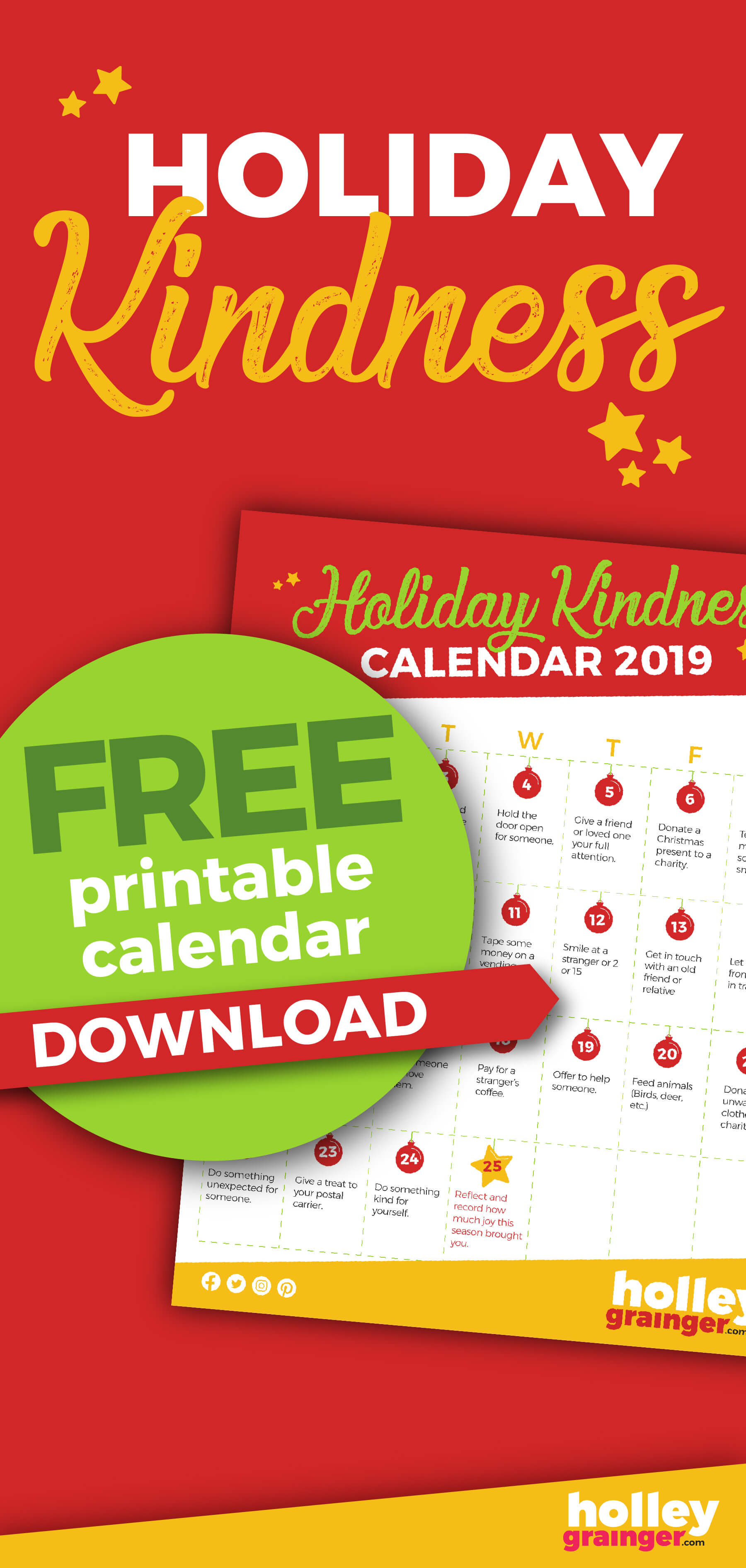 25 Days of Holiday Kindness, Advent Activity Calendar for Kids from Holley Grainger