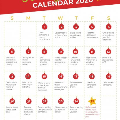 25 Days of Holiday Kindness, Advent Activity Calendar for Kids from Holley Grainger