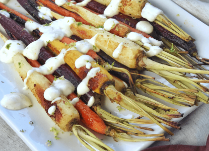 Roasted Carrots with Yogurt Lime Sauce, from Holley Grainger