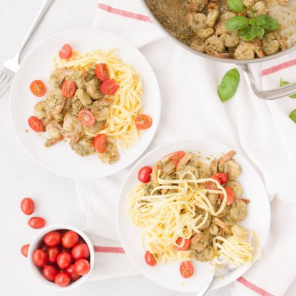 4-Ingredient Shrimp and Pesto Pasta from Holley Grainger